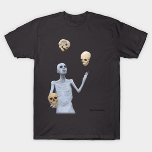 Skeletal Creature Juggling Skulls Realistic Art T-Shirt